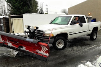 caption: David Holston's snow plow is remote controlled, 10-feet-wide, and weighs two tons. The hardest thing to plow Holston says slush.