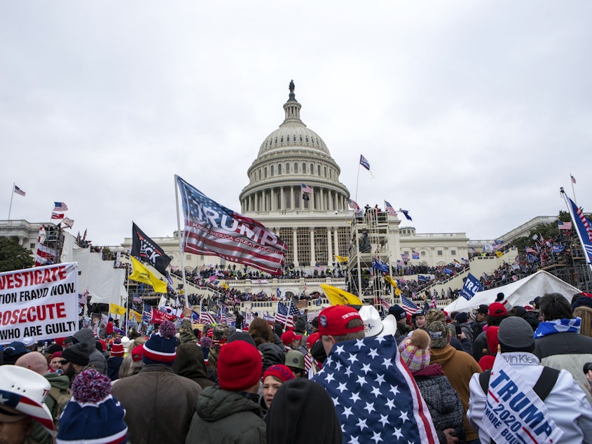 caption: Rioters loyal to former President Donald Trump rally at the U.S. Capitol in Washington on Jan. 6, 2021.