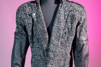 caption: Jacket Prince wore in the 1984 film "Purple Rain," donated to MoPOP from the estate of the late Paul Allen in July 2023. 