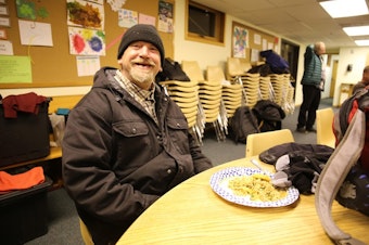 caption: <p>George Discuillo gets a hot meal at the Sisters Cold Weather Shelter.&nbsp;</p>