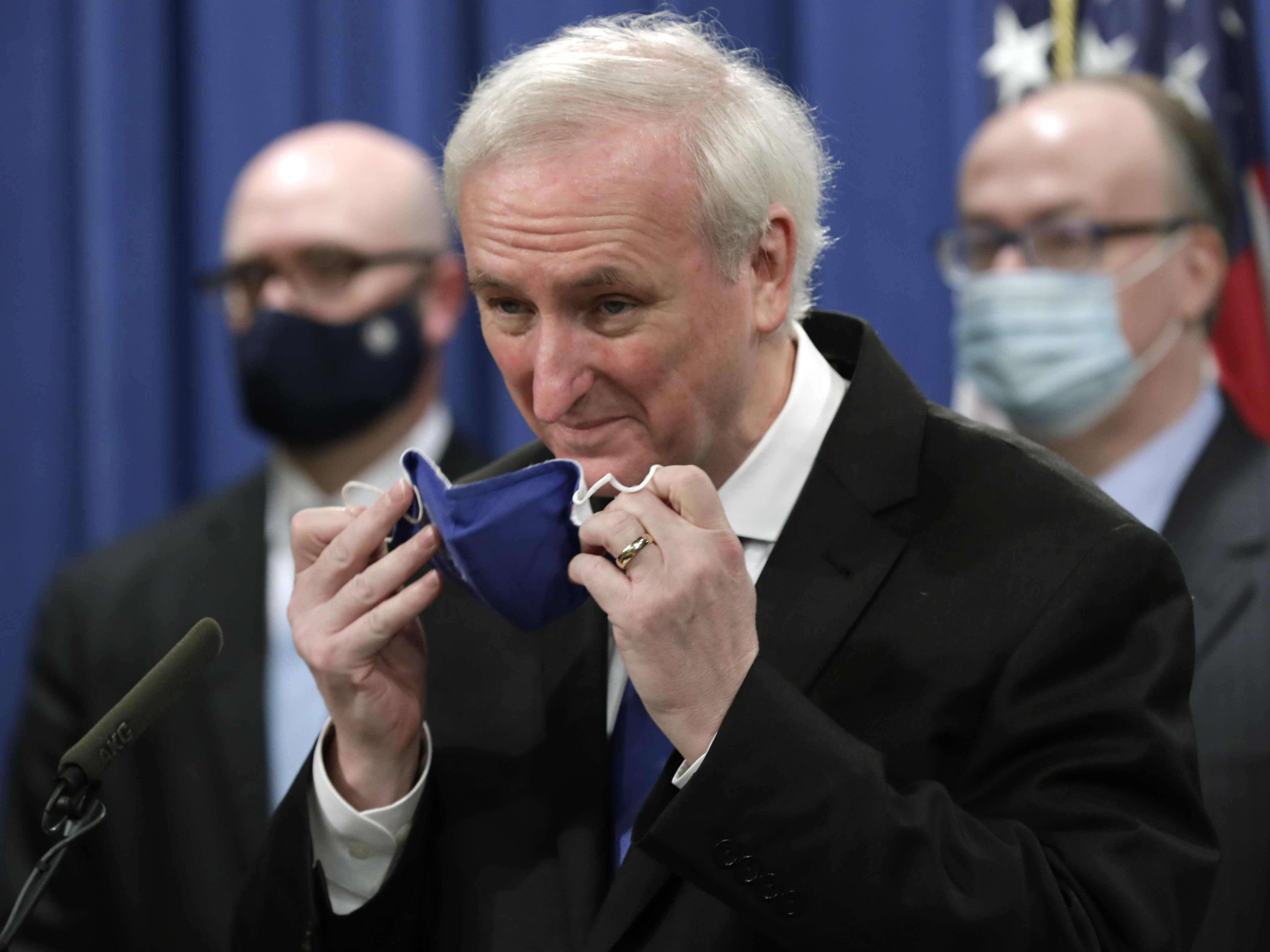 caption: Deputy Attorney General Jeffrey A. Rosen addressed a press conference at the Justice Department in October. He'll now run the show there until the arrival of the incoming Biden administration.
