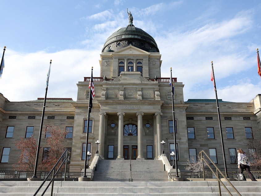 caption: A view of the Montana State Capitol on May 3, 2023, in Helena, Montana.