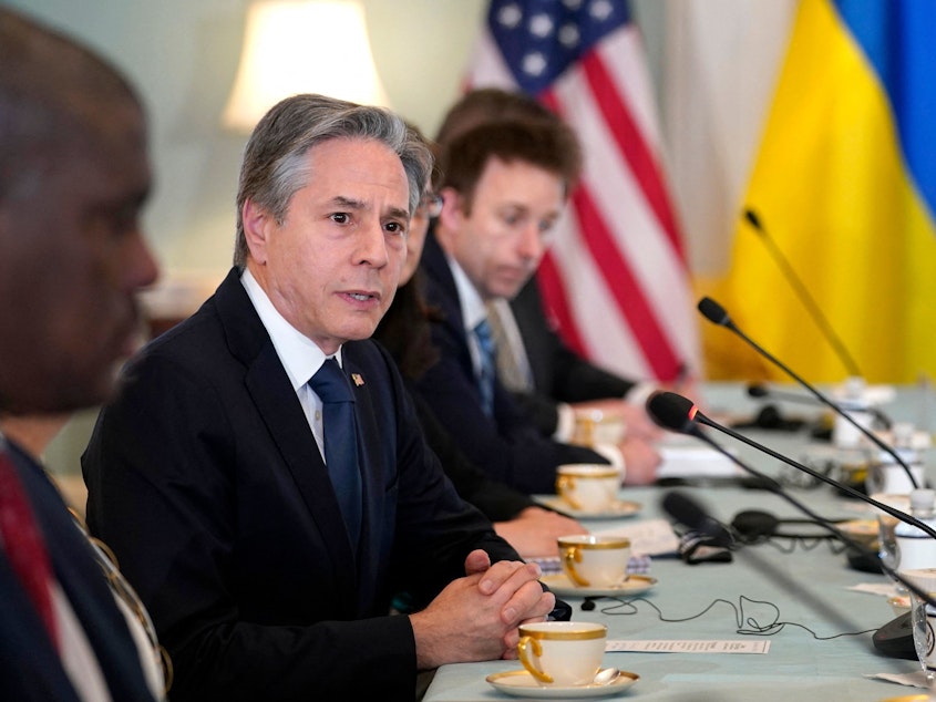 caption: Secretary of State Antony Blinken, pictured in Washington, D.C., on Friday, traveled to Ukraine and met with Ukrainian President Volodymyr Zelenskyy on Sunday.