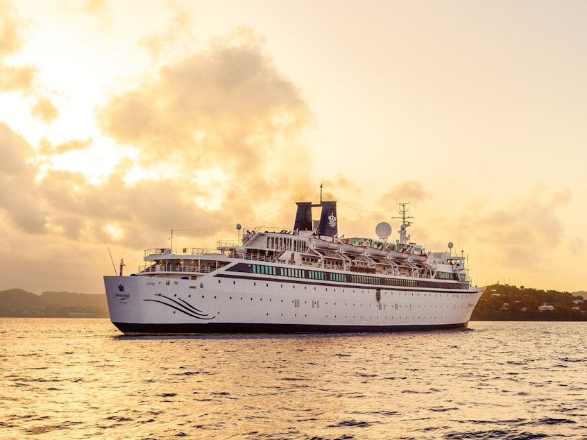 caption: A Freewinds cruise ship, owned and operated by the Church of Scientology, was reportedly the vessel quarantined in St. Lucia because of a confirmed case of Measles onboard.