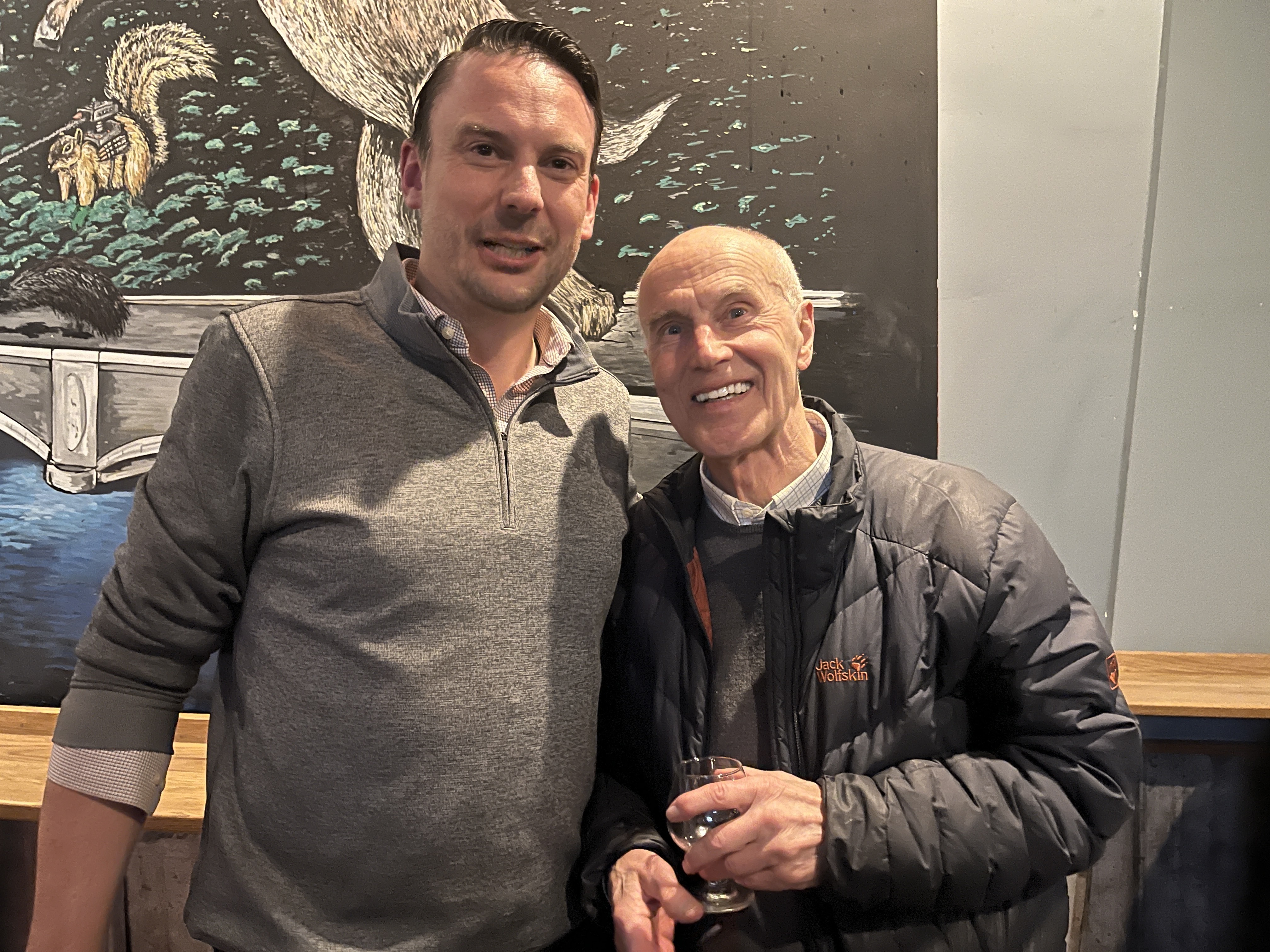 caption: Robert Christoffel, left, and Werner Hein at a Stammtisch in Washington, D.C., earlier this month.