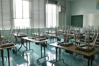 A Hollywood, Calif., classroom sits empty in August 2020. At least 2,750 U.S. schools announced they were cancelling in-person learning this week.