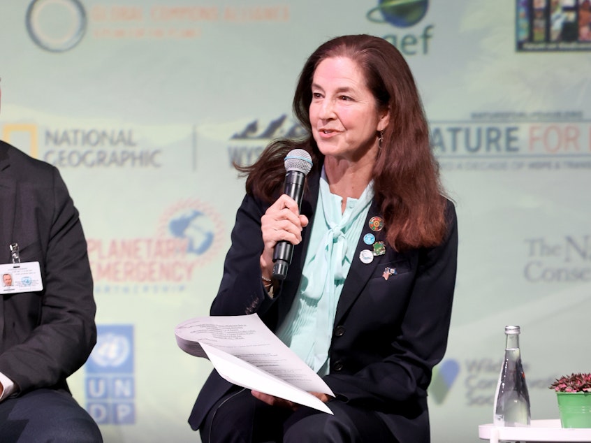 caption: Monica Medina, assistant secretary of state for oceans and international environmental and scientific affairs is pictured on Sept. 20 in New York City. She will take on additional responsibilities as an envoy on biodiversity and water resources.