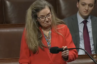 caption: Virginia Rep. Jennifer Wexton used text-to-speech technology to advocate for her bill on the House floor Monday, following her diagnosis with the rare brain condition known as progressive supranuclear palsy.