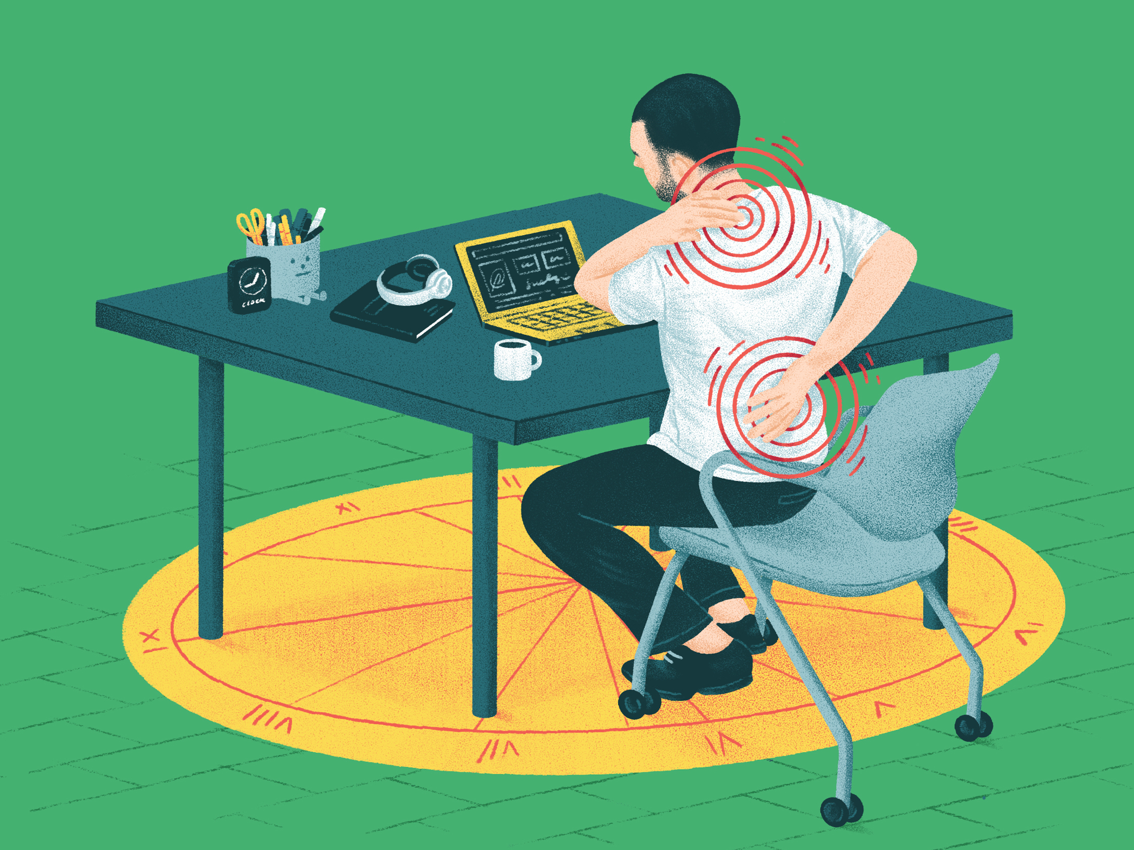 caption: Back and neck pain from screen use are common. Researchers say breaking up the work day with little bursts of exercise can help.