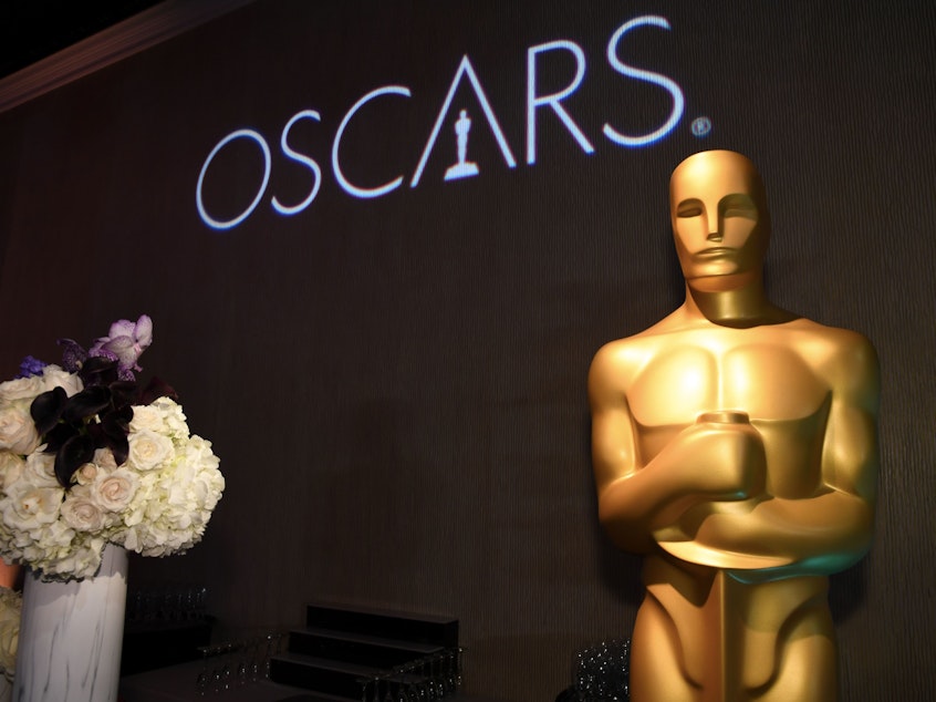 caption: Oscar statue watches over the 91st Oscars Nominees Luncheon at the Beverly Hilton hotel in Beverly Hills, California.
