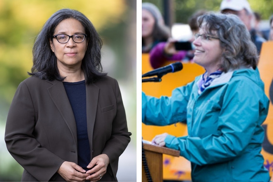 caption: Former Tacoma mayor and 10th Congressional District candidate Marilyn Strickland, and State Rep. Beth Doglio running for the 10th Congressional District.