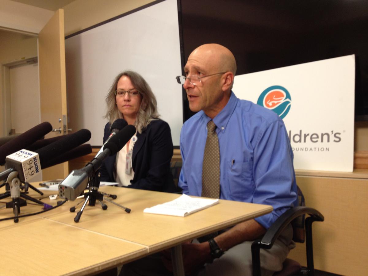 caption: Dr. Danielle Zerr of Seattle Children’s Hospital and Dr. Jeff Duchin of Public Health - Seattle & King County take questions from the press regarding enterovirus.