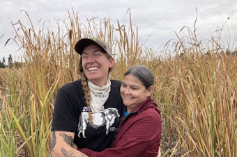 caption: Beth Robinette, left, owner of the Lazy R Ranch, and LaRae Wiley, executive director of the Salish School of Spokane, have come together to bring students to the ranch to harvest plants and medicines. Beth says she’s “trying to be a less shitty white person.”