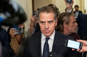 caption: Fox has removed a series on its streaming network that imagines a trial of Hunter Biden, the president's son, on hypothetical criminal charges. Here, Biden is seen on Capitol Hill in January.