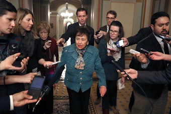 caption: Rep. Nita Lowey, D-N.Y., walks to a bipartisan negotiation meeting Monday over securing the U.S. Southern border and keeping the U.S. government from shutting down.