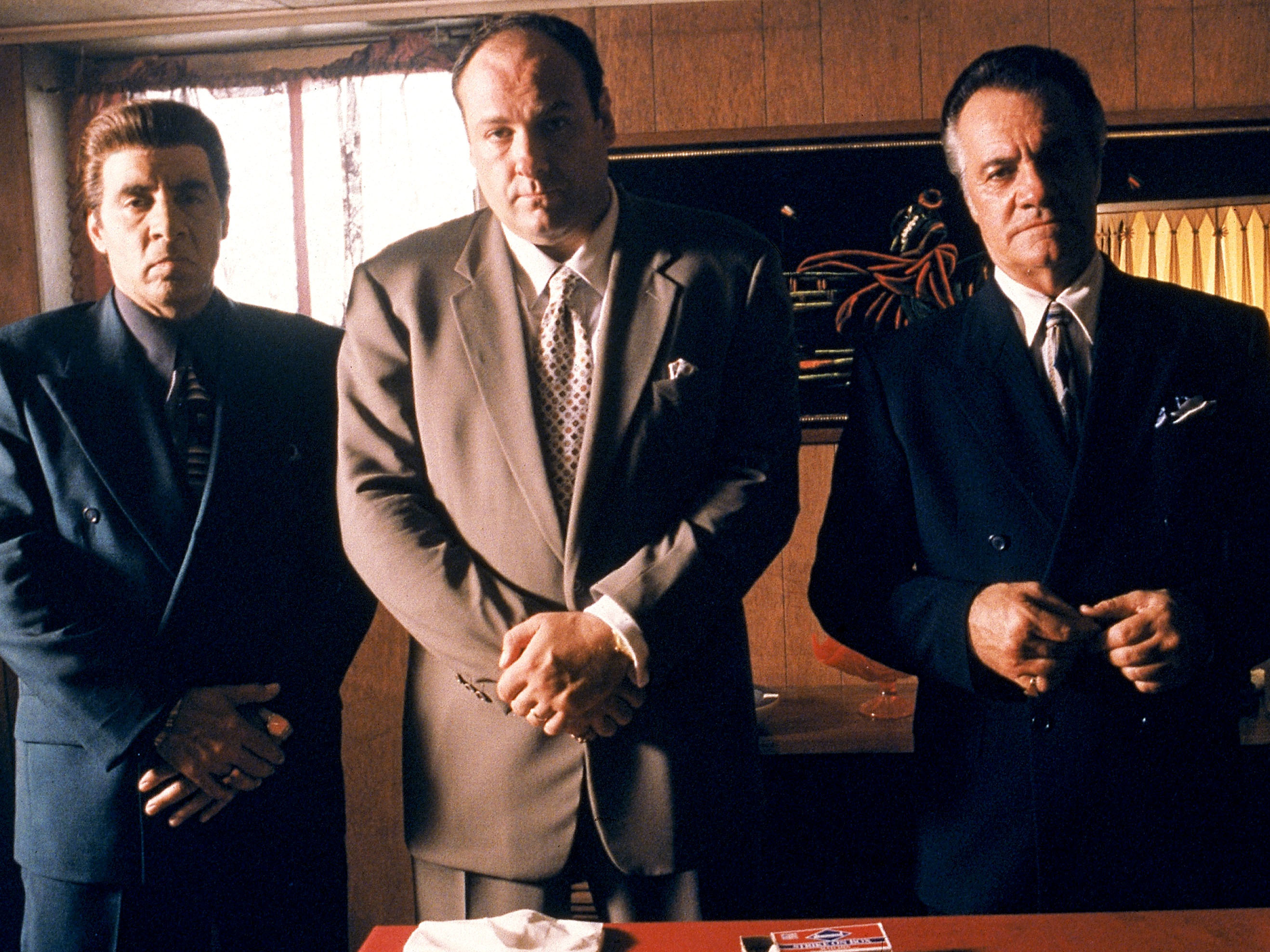 caption: Steven Van Zandt [left], James Gandolfini and Tony Sirico starred in HBO's hit television series, <em>The Sopranos</em>.