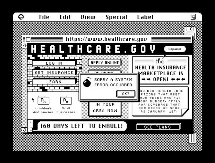 caption: A HyperCard parody of the federal health care exchange, which has been plagued by technical issues since rolling out earlier this month.