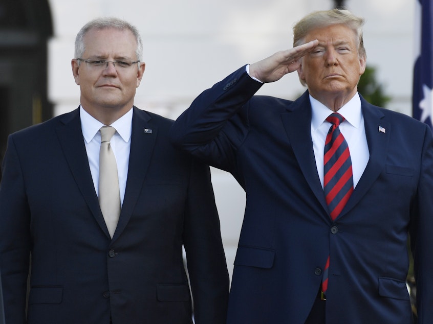 caption: President Trump and Australian Prime Minister Scott Morrison. Trump says reports of an improper conversation with a foreign leader are "ridiculous."