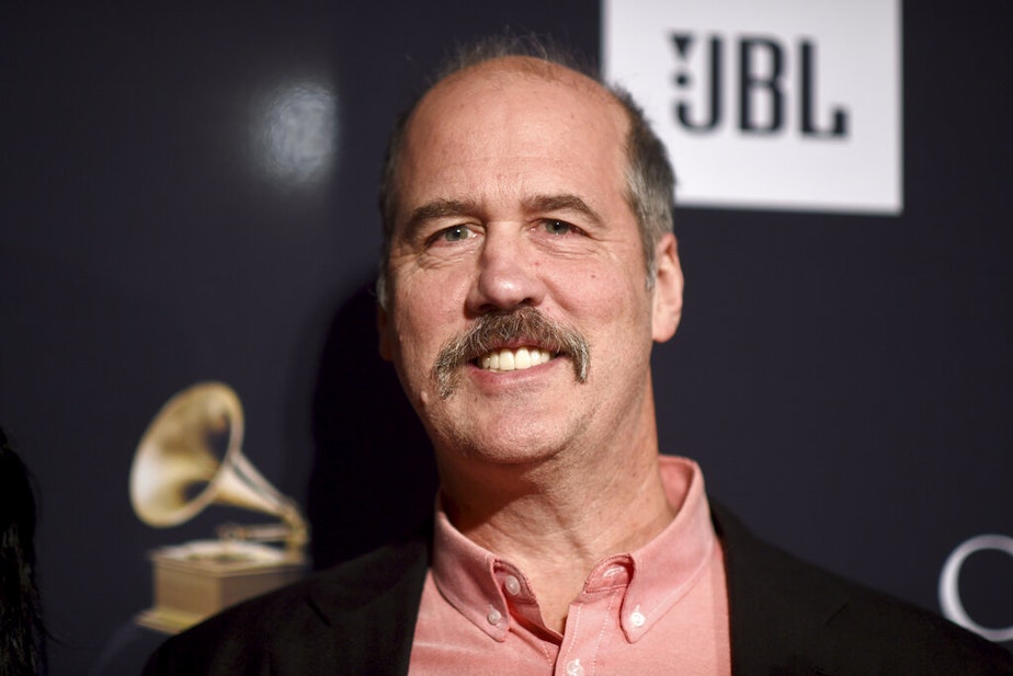 caption: Krist Novoselic arrives at the Pre-Grammy Gala on Saturday, Feb. 4, 2023, at the Beverly Hilton Hotel in Beverly Hills, Calif.