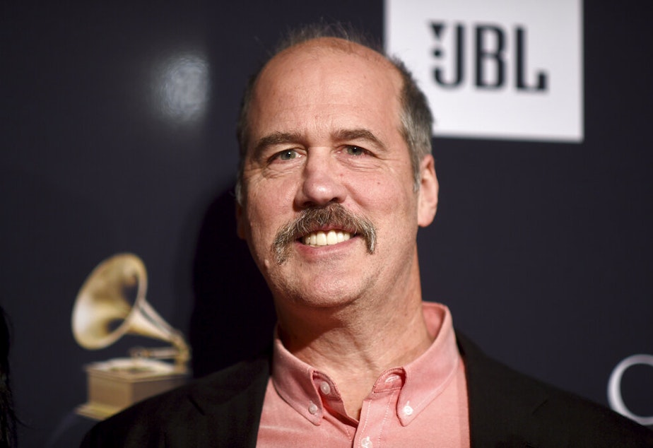 caption: Krist Novoselic arrives at the Pre-Grammy Gala on Saturday, Feb. 4, 2023, at the Beverly Hilton Hotel in Beverly Hills, Calif.