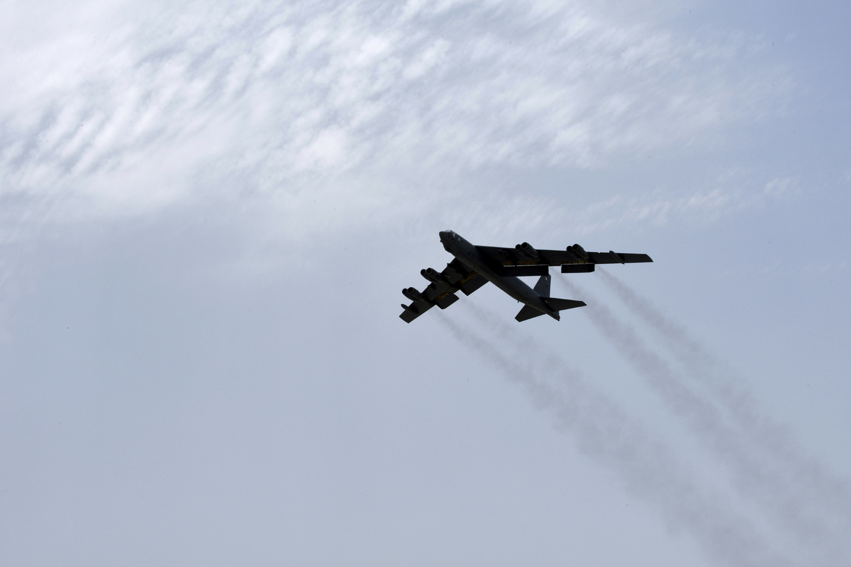 caption: In this Sunday, May 12, 2019 photo released by the U.S. Air Force, a U.S. Air Force B-52H Stratofortress aircraft assigned to the 20th Expeditionary Bomb Squadron takes off from Al Udeid Air Base, Qatar. (Staff Sgt. Ashley Gardner, U.S. Air Force via AP)