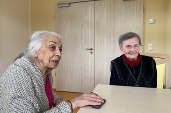 caption: Alla Ilyinichna Sinelnikova (left), 90, and Sonya Leibovna Tartakovskaya, 83, were recently evacuated from Ukraine to Germany. Both are survivors of the Holocaust, and this is the second time they are fleeing war. "I never thought I would live to see such horror for the second time in my life," says Sinelnikova. "I thought it was in my past, all over and done with. And now we're reliving it."