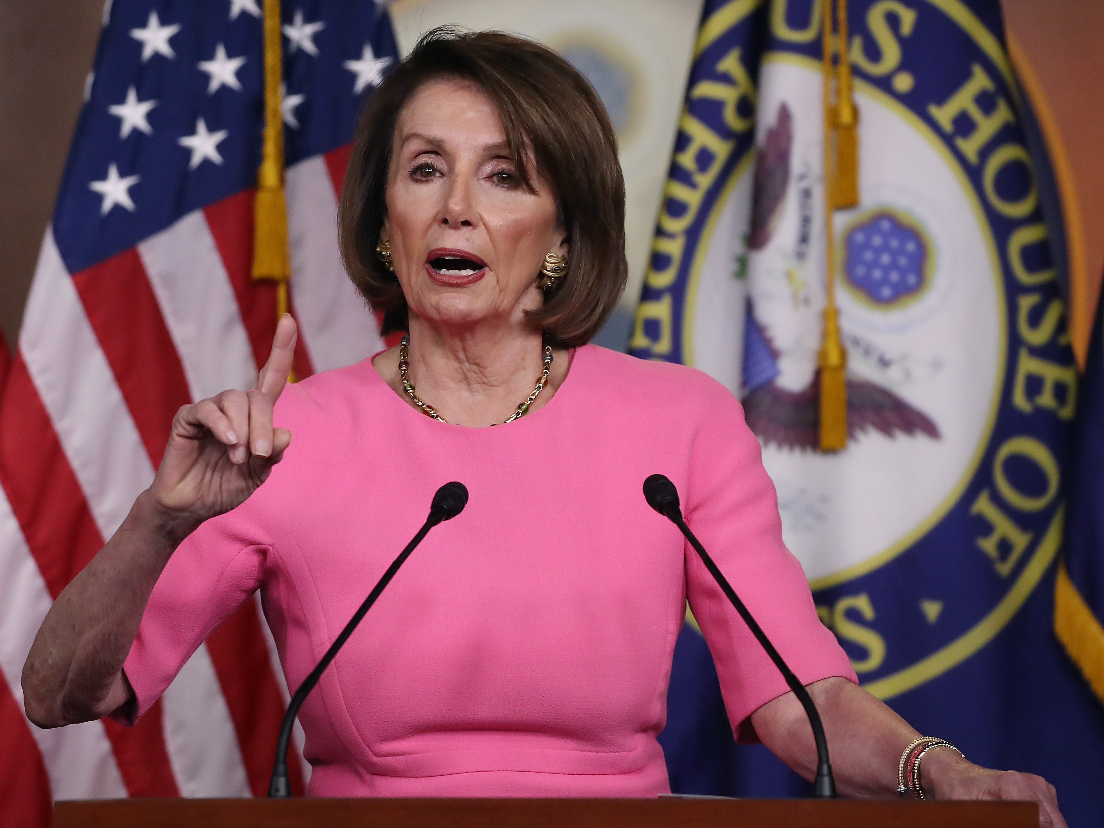 caption: Speaker Nancy Pelosi, pictured during a May 23 press conference, and her lieutenants in the House are confronting politically difficult decisions about the aftermath of the Russia investigation.