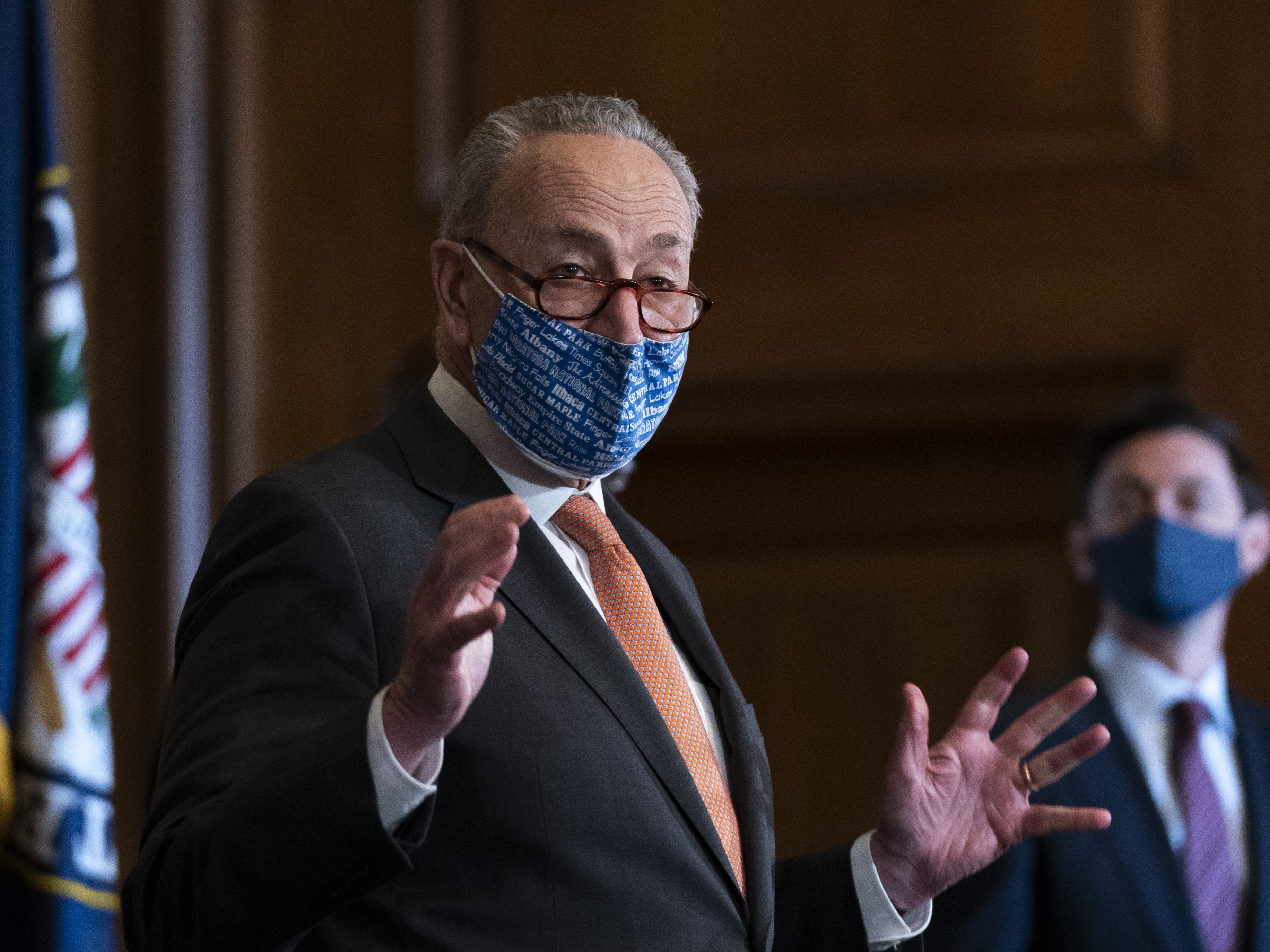 caption: Senate Majority Leader Chuck Schumer, D-N.Y., seen here at the U.S. Capitol on Thursday, said the upcoming impeachment trial against former President Donald Trump will be "fair" but "move at a relatively fast pace."