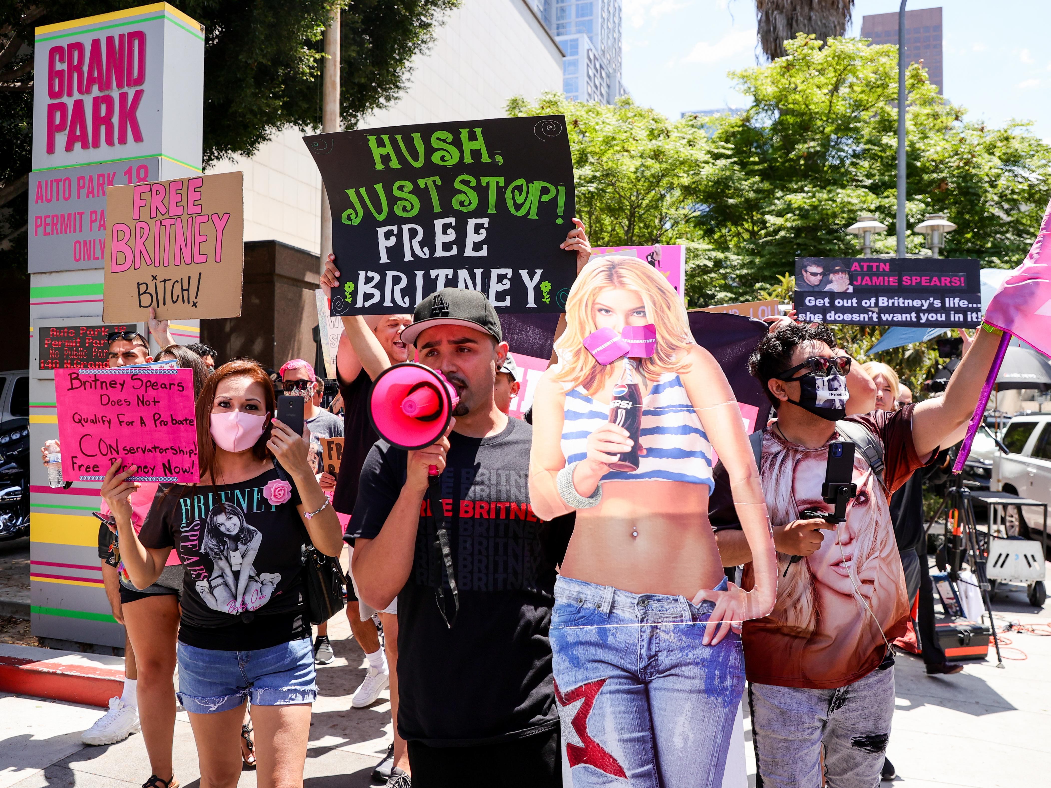 caption: Supporters of Britney Spears protesting during her conservatorship hearing in Los Angeles on Wednesday.
