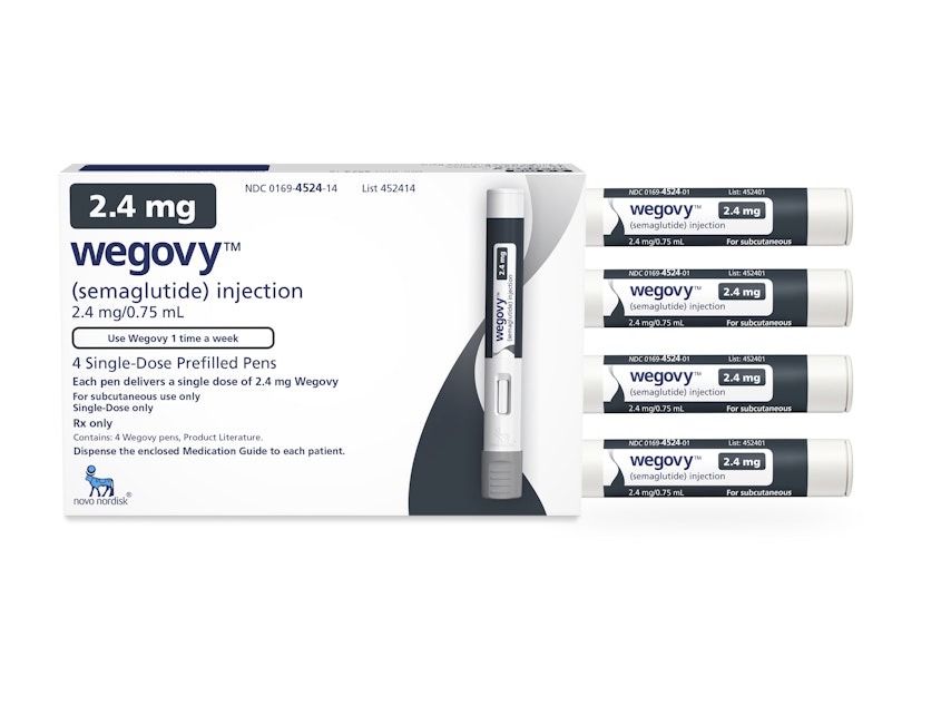 caption: This image provided by Novo Nordisk shows a package of the company's semaglutide medication, named Wegovy. On Friday, the FDA said this new version of a popular diabetes medicine could be sold as a weight-loss drug.