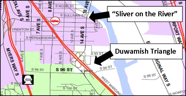 caption: If a county review board and voters agree, these sections of unincorporated South Park will become part of Seattle.