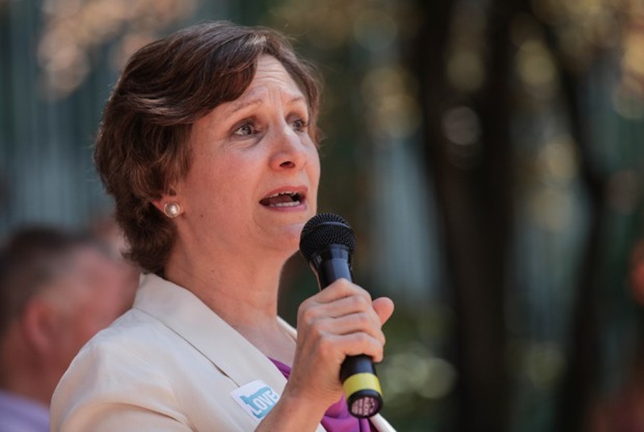caption: <p>On Friday, June 26, 2015, community members gathered in downtown Portland to celebrate the Supreme Court decision to legalize LGBT marriage across the country. Congresswoman Suzanne Bonamici spoke about the advancement of gay marriage in Oregon. </p>