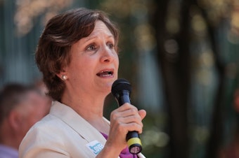 caption: <p>On Friday, June 26, 2015, community members gathered in downtown Portland to celebrate the Supreme Court decision to legalize LGBT marriage across the country. Congresswoman Suzanne Bonamici spoke about the advancement of gay marriage in Oregon. </p>