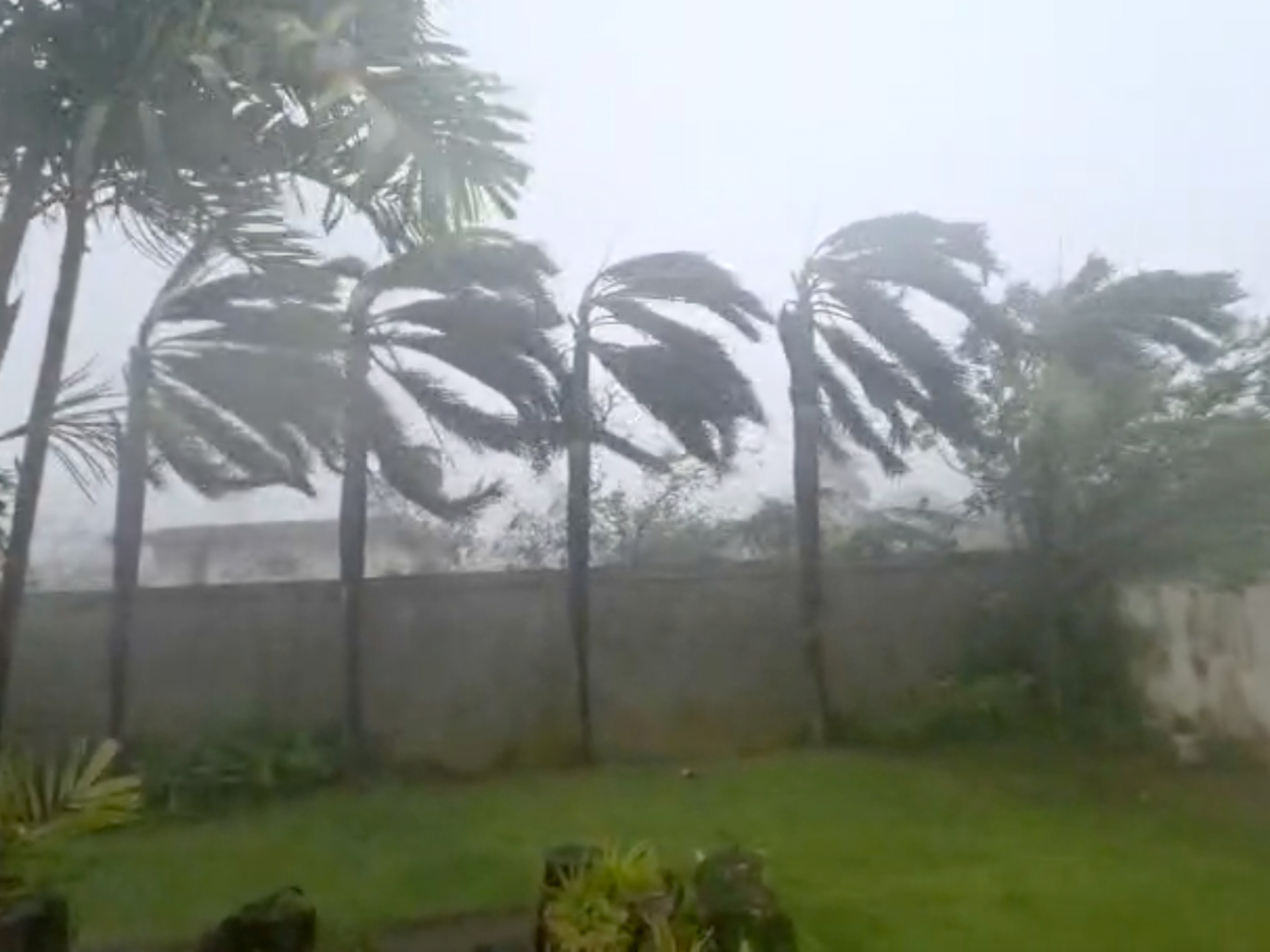 caption: This image provided by Glen Hunter, shows high winds during a super typhoon on Tuesday, April 14, 2026 in the island of Saipan.