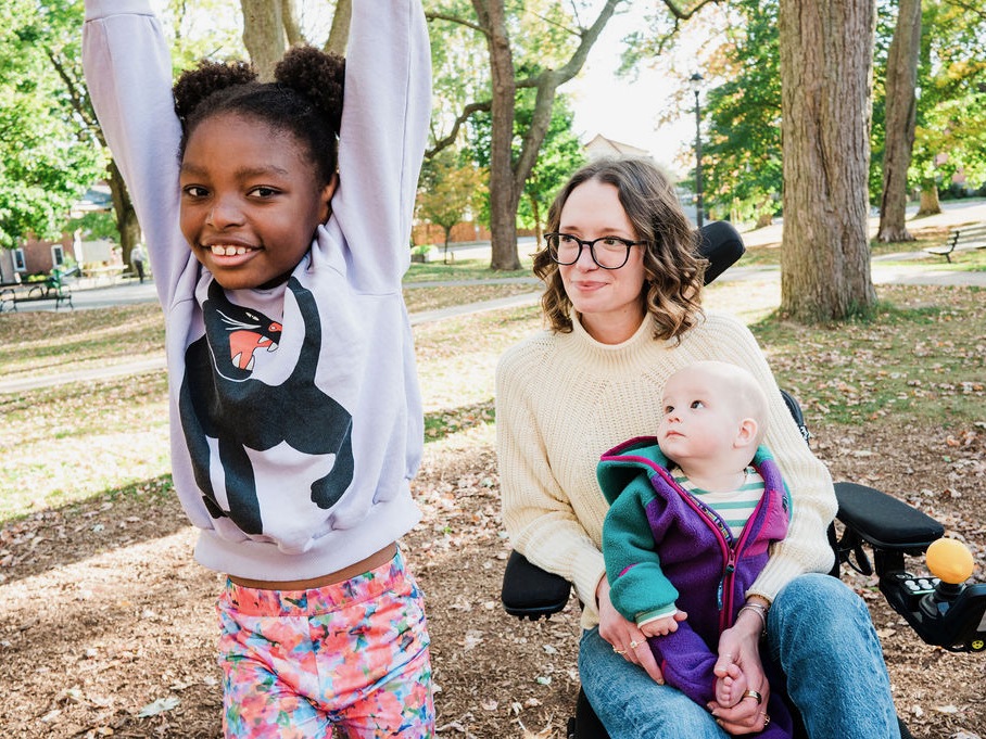 caption: Jessica Slice with her two children.