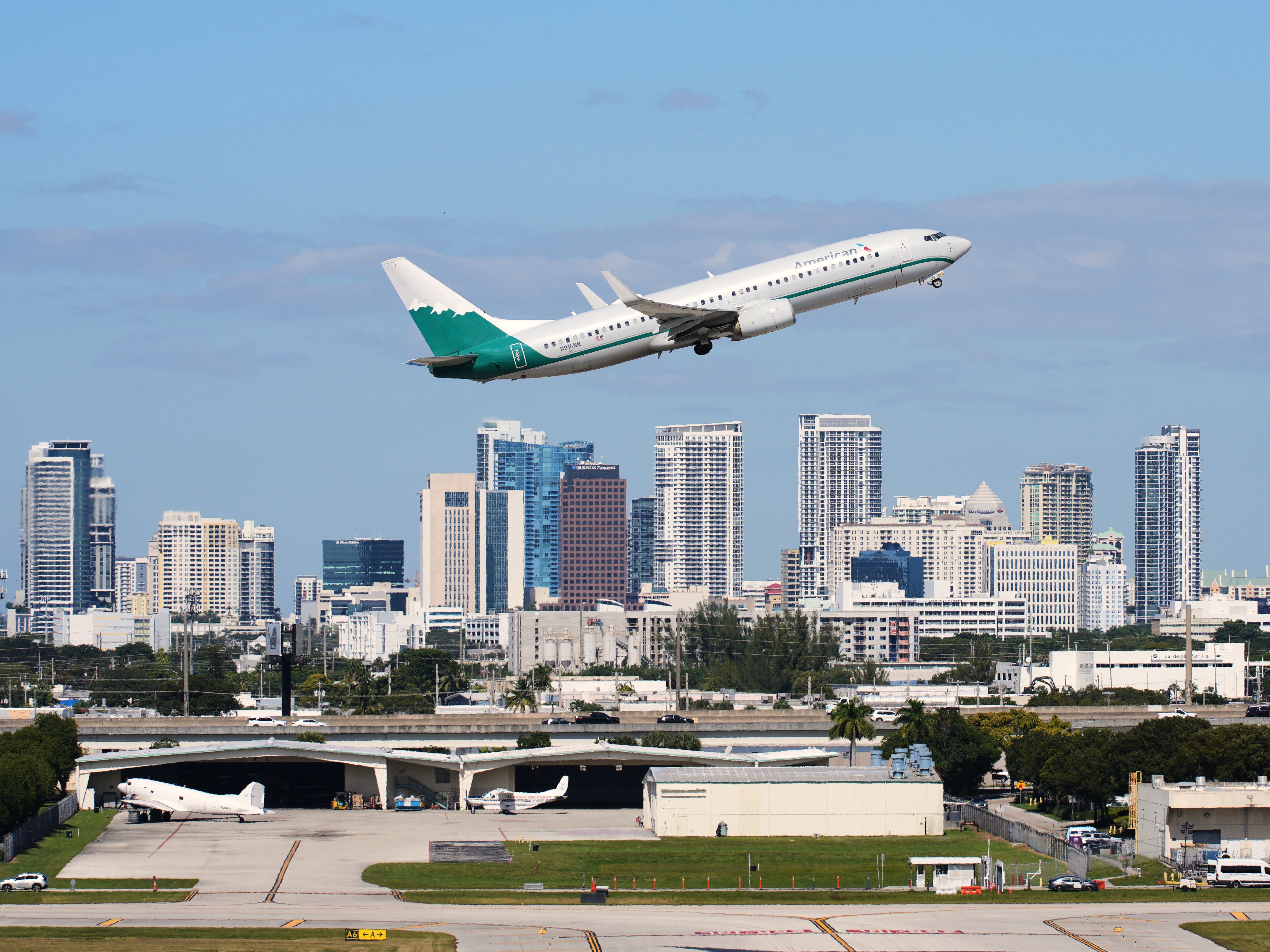 caption: An American Airlines aircraft takes off from Fort Lauderdale-Hollywood International Airport, Thursday, Nov. 13, 2025, in Fort Lauderdale, Fla.