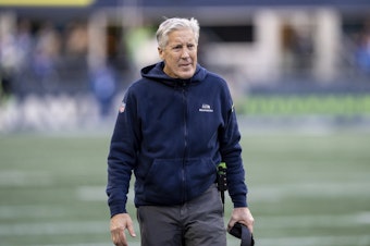 caption: Seattle Seahawks head coach Pete Carroll is pictured during an NFL football game against the Pittsburgh Steelers, Sunday, Dec. 31, 2023, in Seattle. The Steelers won 30-23. 