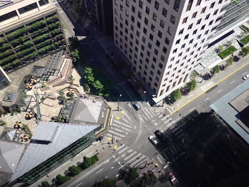 caption: A view from the Columbia Tower in downtown Seattle. Sheriff John Urquhart offered three tips on what to do if a shooter enters a building: run, hide or fight like hell -- in that order.