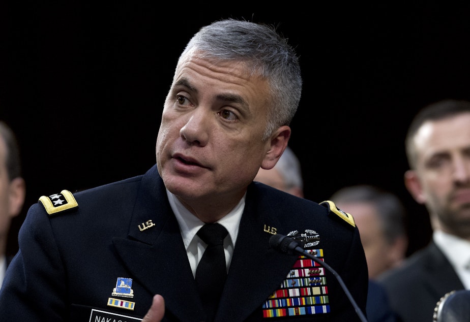 caption: Army Gen. Paul Nakasone, who leads the National Security Agency and U.S. Cyber Command, testifies on Capitol Hill in January. Nakasone has been calling for the U.S. to take a harder line against rivals in cyberspace. He said the U.S. sent three Cyber Command teams to Europe last November as part of a larger effort to prevent Russian interference in mid-term elections.