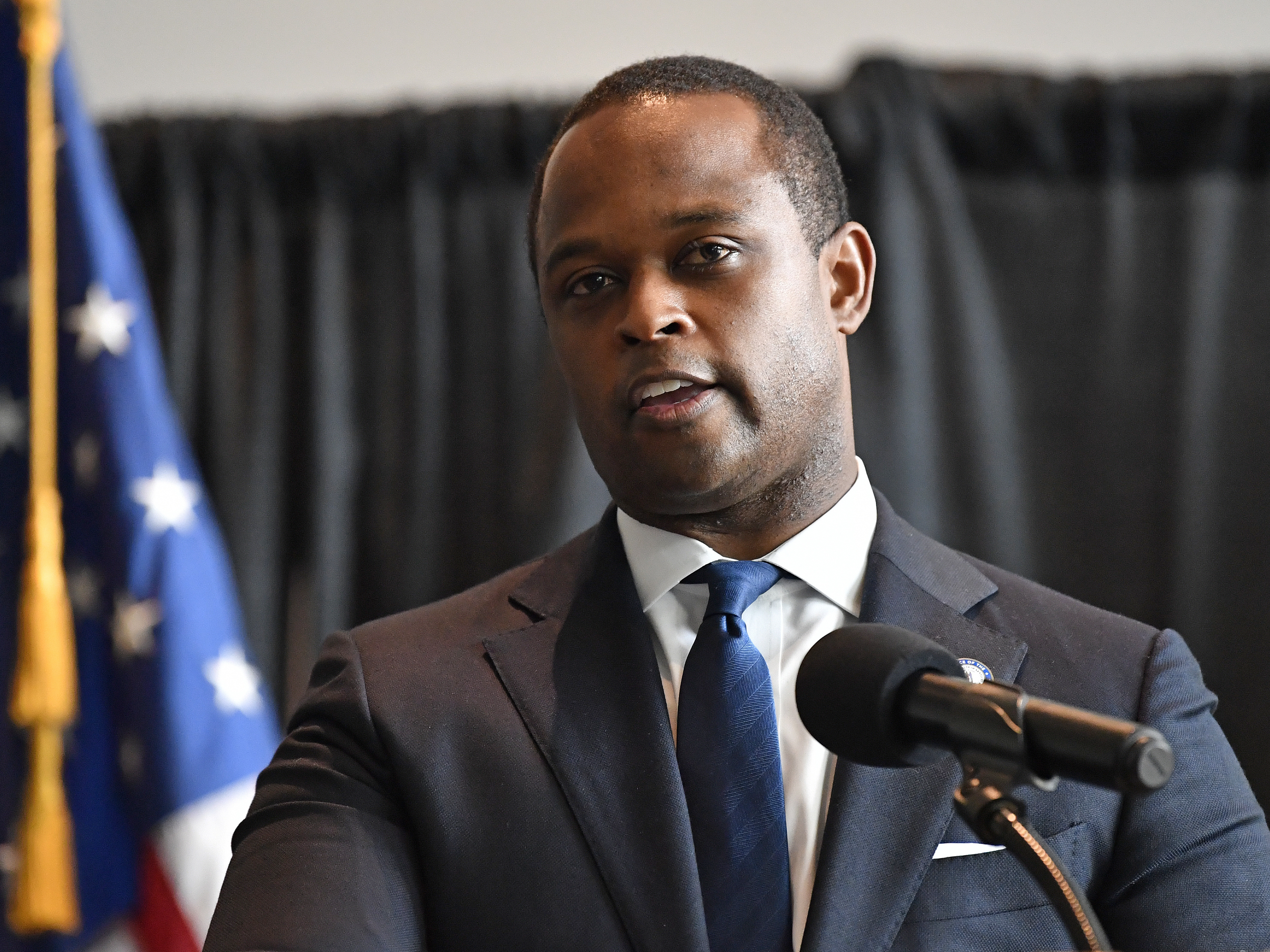 caption: Kentucky Attorney General Daniel Cameron and attorneys general for Ohio and Tennessee filed a lawsuit claiming the new federal vaccine mandate is government overreach. He's pictured in 2020.