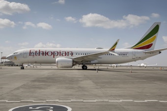 caption: An Ethiopian Airlines Boeing 737 Max 8 sits grounded in Addis Ababa, Ethiopia, in March. Ethiopian officials on Thursday released the initial report into last month's crash of a Max 8.