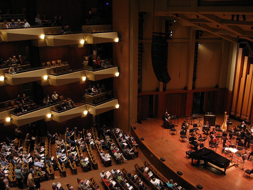 caption: Benaroya Hall, home of the Seattle Symphony.