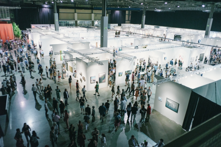 caption: The inaugural 2015 Seattle Art Fair in the CenturyLink Field Exhibition Center.