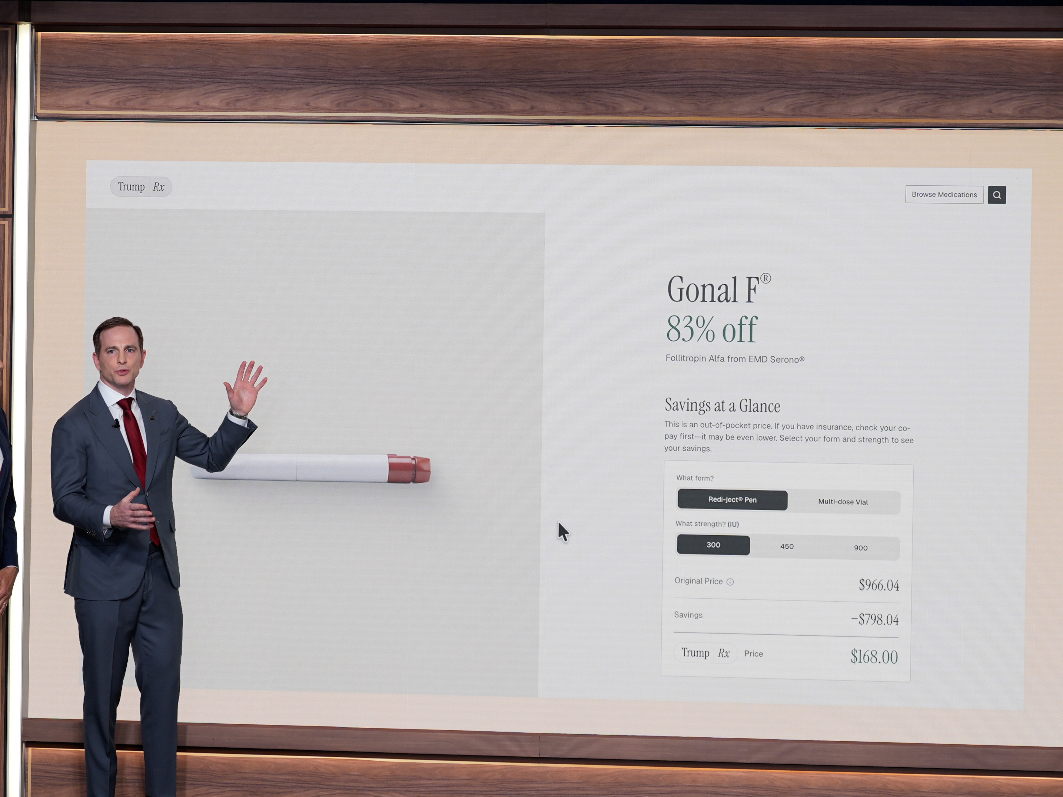 caption: Centers for Medicare &amp; Medicaid Services Administrator Mehmet Oz (left) and National Design Studio chief Joe Gebbia talk about TrumpRx.gov during its rollout Thursday.