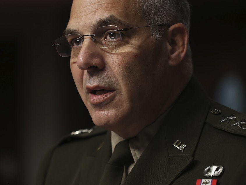 caption: Gen. Gustave Perna, shown hear at a Senate confirmation hearing in June, tells NPR that if a safe and effective COVID-19 vaccine is approved by the FDA in December, "10 to 30 million doses of vaccine will be available that we can start distributing" in the U.S.