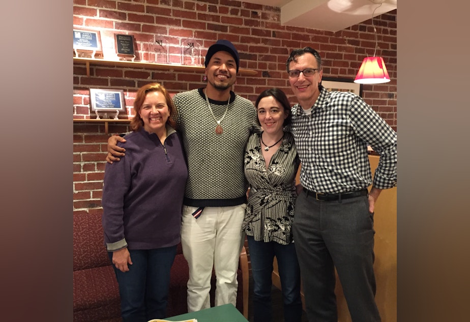 caption: 'Week in Review' panel Pat Murakami, Gyasi Ross, Erica C. Barnett and Bill Radke.