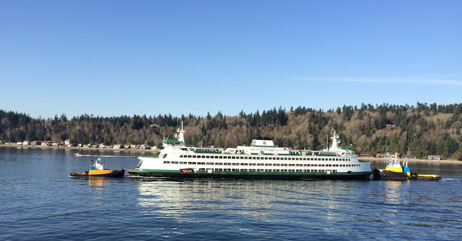 caption: The ferry Tacoma, undergoing tests before going back into service. "Needs a paint job" observed Lynne Griffith, the ferries chief. 