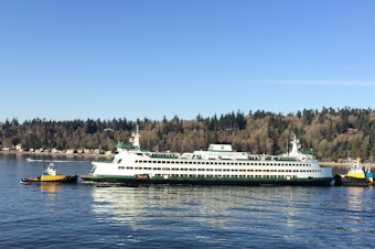 caption: The ferry Tacoma, undergoing tests before going back into service. "Needs a paint job" observed Lynne Griffith, the ferries chief. 