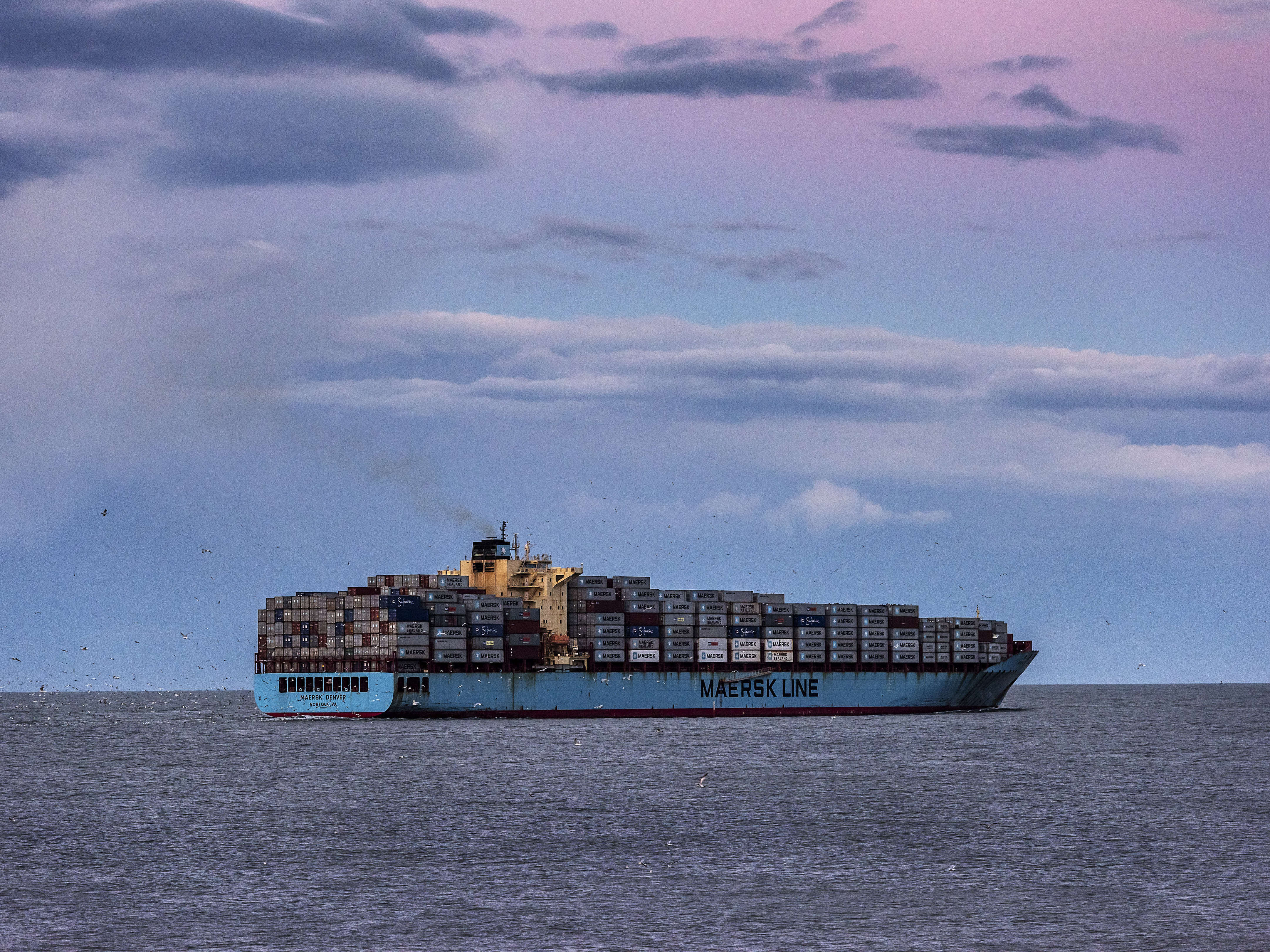 caption: Container ships and other maritime vessels currently run on pollutant-intensive heavy fuel oil. The world's largest container-shipping company, Maersk, has promised to make its operations zero carbon by 2050. Doing so will require using new fuels such as hydrogen.