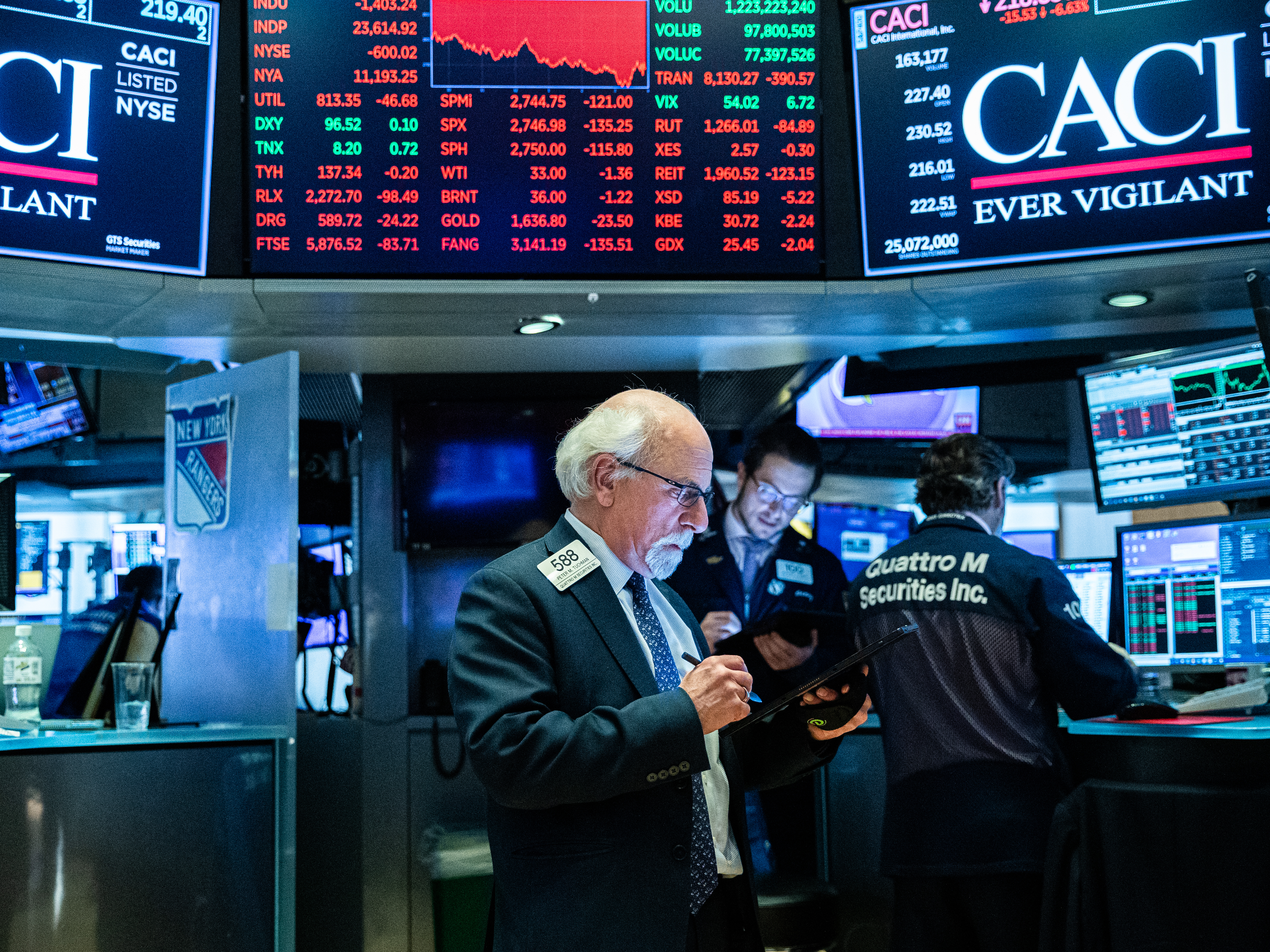 caption: After weeks of turmoil over the economic toll of the coronavirus, U.S. stock indexes entered a bear market, signaling an end to their 11-year winning streak.